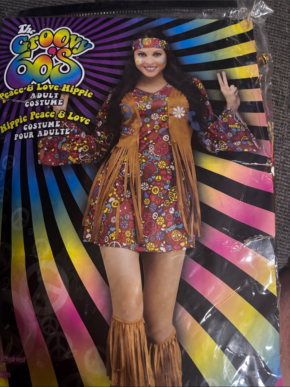 Groovy 60s Peace & Love Adult Hippie Costume - Brown & Multicolor